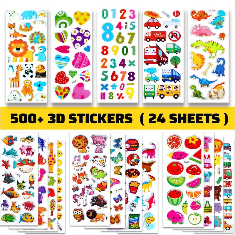 BEESTECH 24 Sheets 500 + Stickers for Kids, Toddlers 2,3,4 Years Old, Teacher Reward Stickers, Potty Training Bulk with Dinosaur Animal Traffic, Sticker Book Included - Image 1